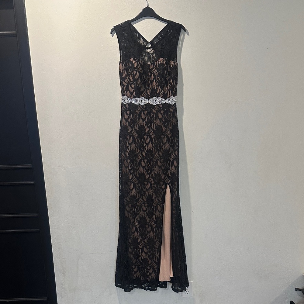 City Triangles Black and Cream Lace Maxi Dress